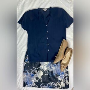 Oversized Paul Stanley Navy Silk Blouse